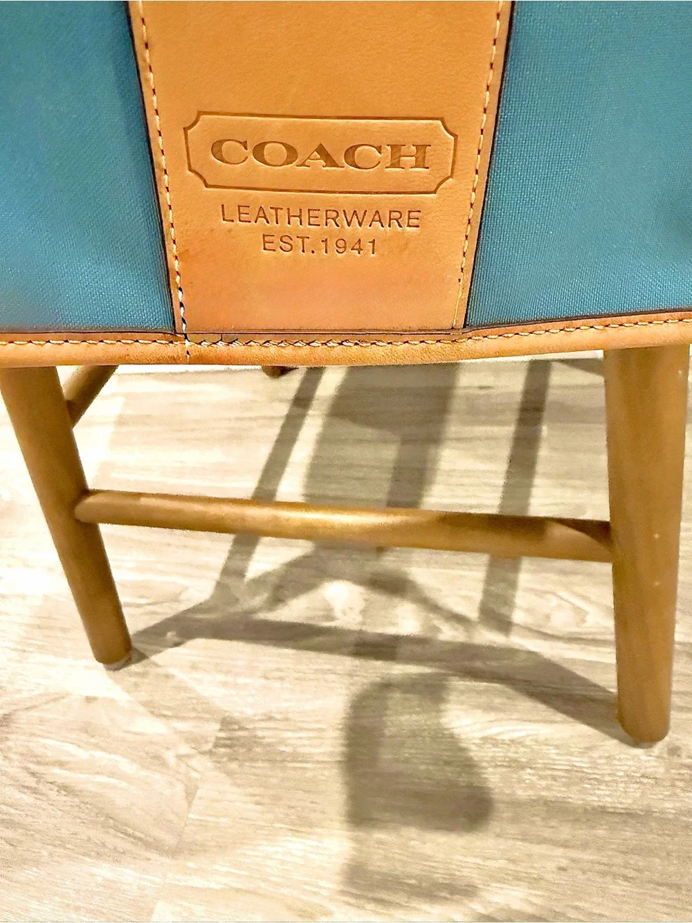 Coach Light Blue Nylon Messenger Bag with Tan Trim